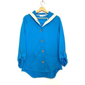 Susan Graver Weekend French‎ Terry Roll Tab Sleeve Jacket Bright Blue Size XS